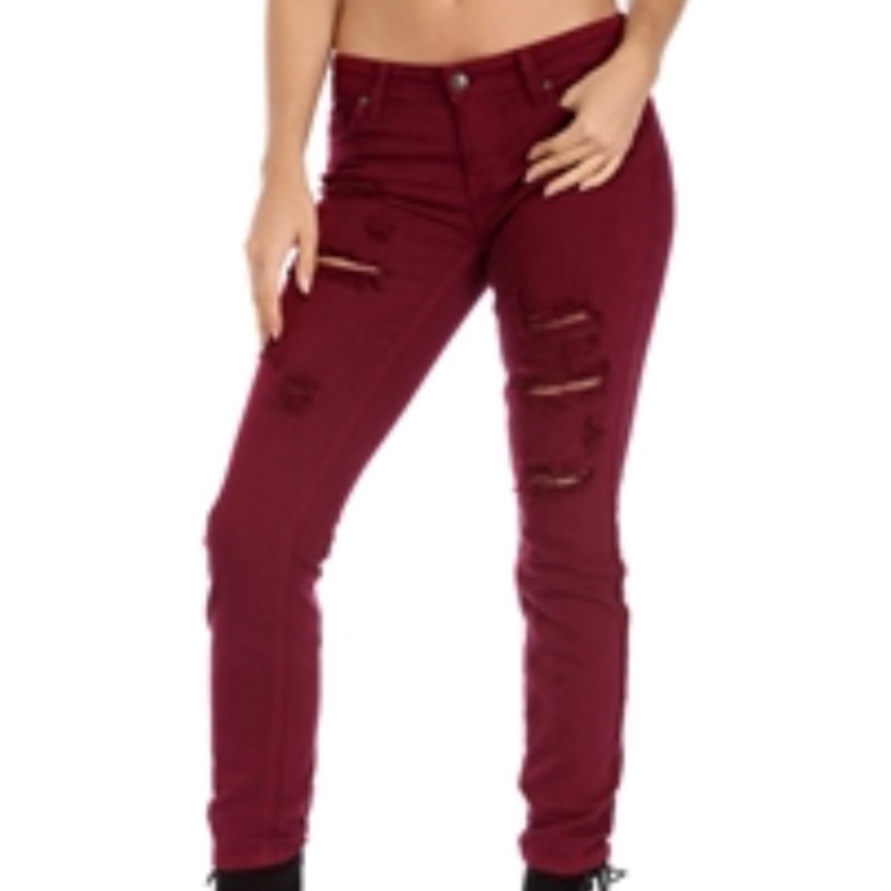 NEW Burgundy ripped jeans